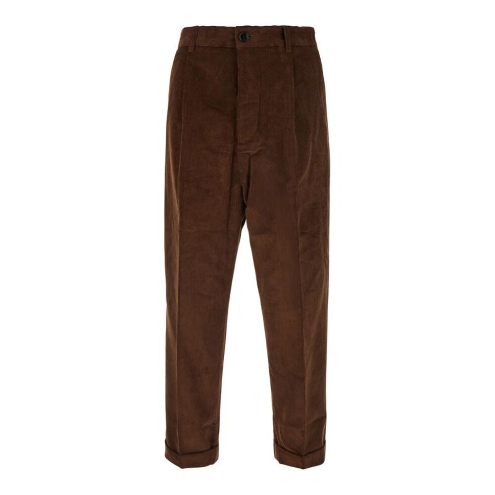 Ami Paris Men Brown Pants With Button And Zip Closure In Corduroy For Men